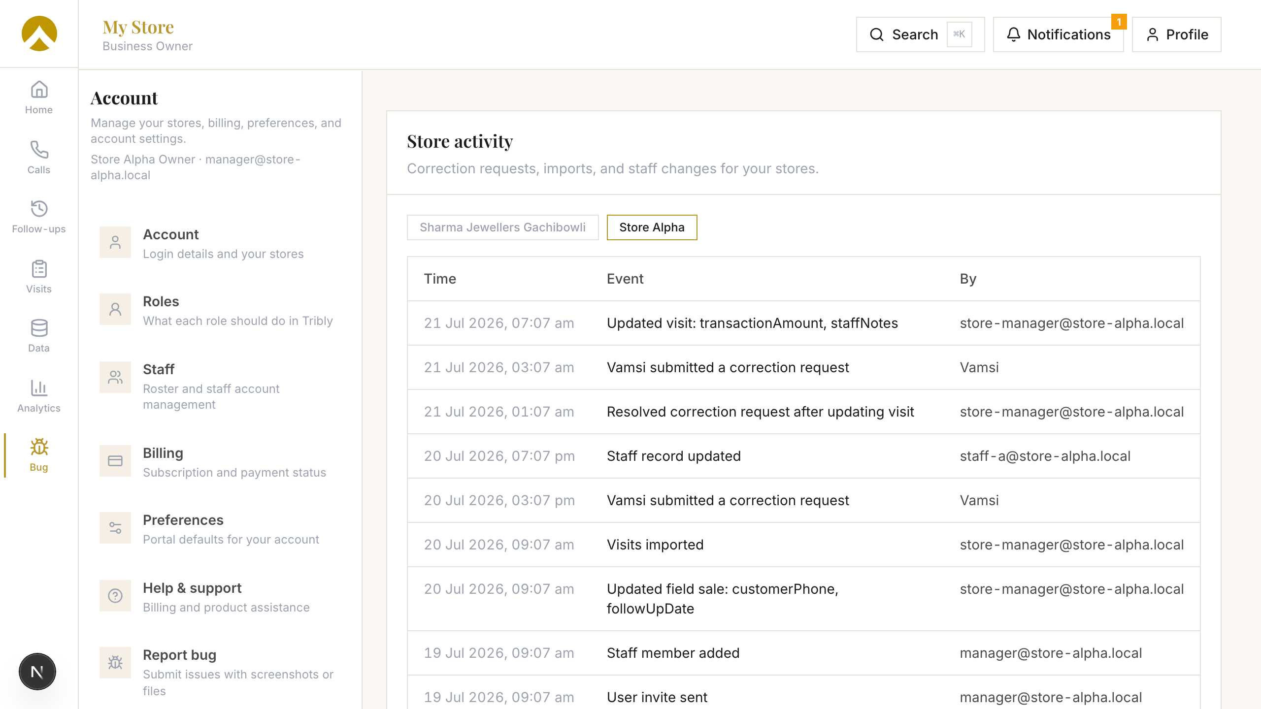 Store activity — product preview